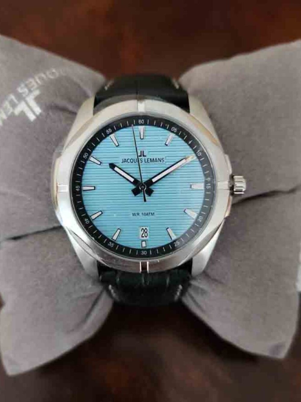 JACQUES LEMANS 1-2176D Quartz Watch Blue Dial Leather Band Men's